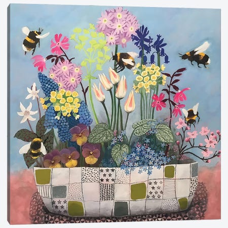 Bumblebees Welcome Spring Flowers Canvas Print #GYG3} by Gertie Young Canvas Art