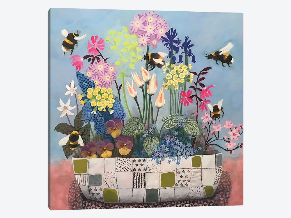 Bumblebees Welcome Spring Flowers by Gertie Young 1-piece Canvas Wall Art