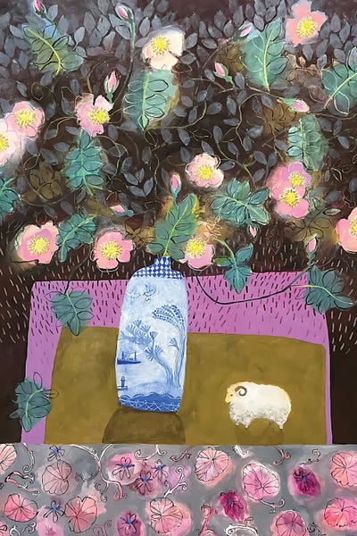 Floral & Botanical Patterns: Little Ram With Dog Roses by Gertie Young