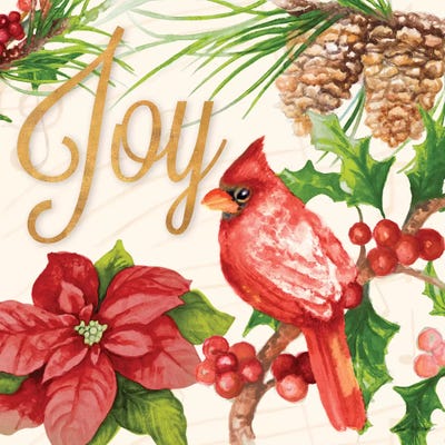 Bright Christmas Cardinal III by Janice Gaynor framed canvas print