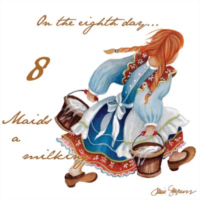 Eight Maids a-Milking by Janice Gaynor framed canvas print