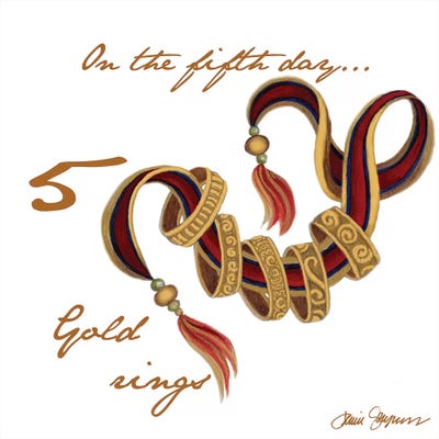 Five Golden Rings by Janice Gaynor framed canvas print