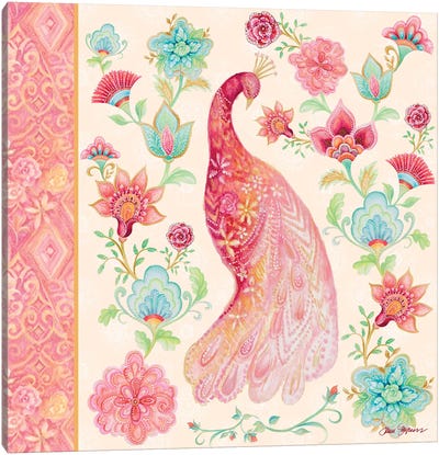 Pink Medallion Peacock I Canvas Art Print