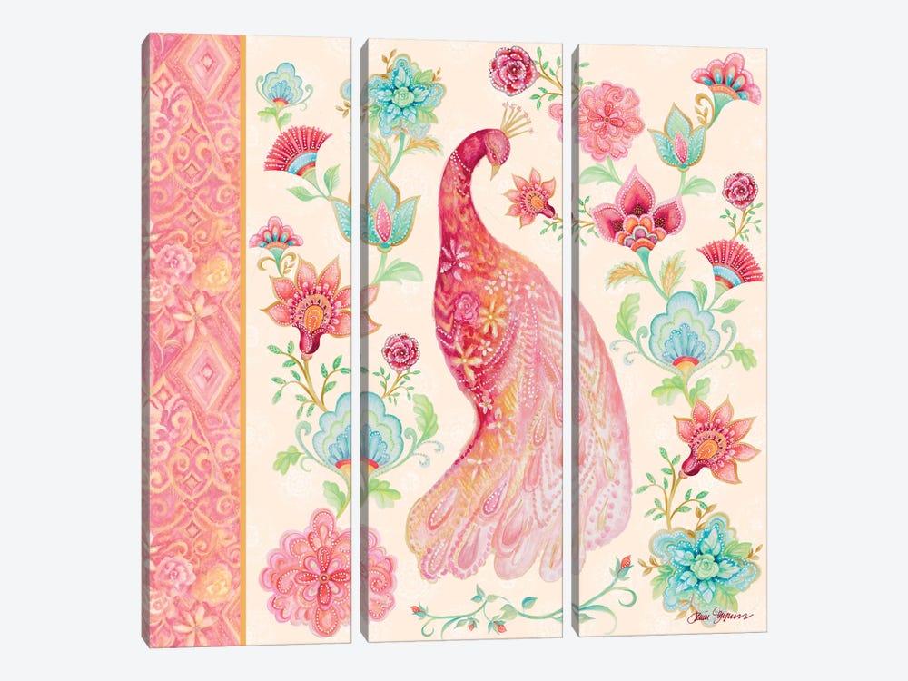 Pink Medallion Peacock I by Janice Gaynor 3-piece Canvas Art