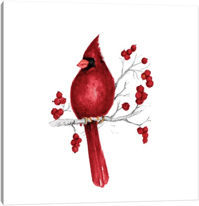 Winter Cardinal In Red II Canvas Art Print - Rustic Winter