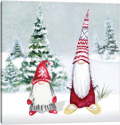 Gnomes on Winter Holiday II Canvas Art Print - Christmas Gnome Art