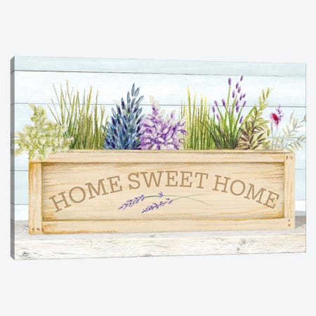 Lavender & Wood Planter Home Canvas Print #GYN46} by Janice Gaynor Canvas Art Print