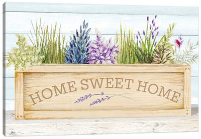 Lavender & Wood Planter Home Canvas Art Print - Lavender Art