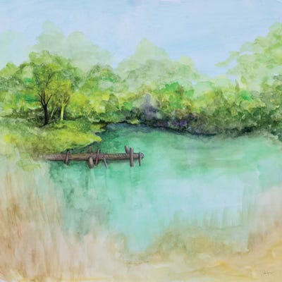 Watercolor River by Janice Gaynor framed canvas print