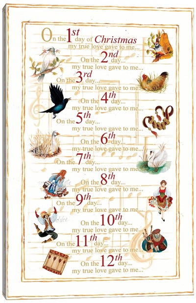 12 Days of Christmas  (vertical) Canvas Art Print - Christmas Signs & Sentiments