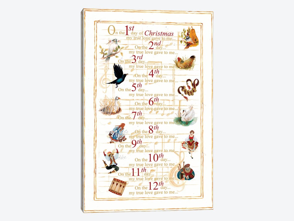 12 Days of Christmas  (vertical) by Janice Gaynor 1-piece Canvas Art Print