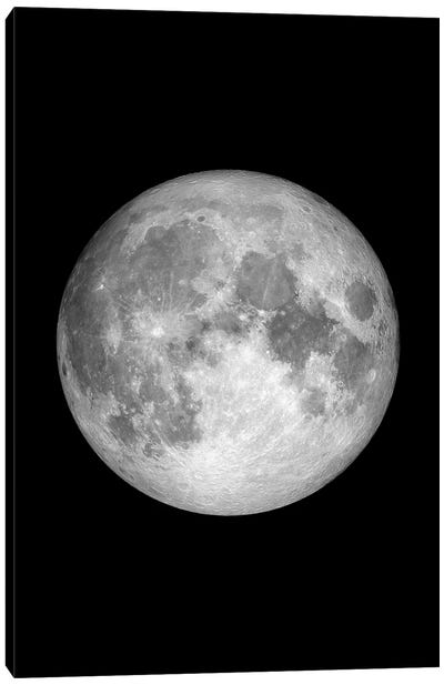 Full Moon - Black Canvas Art Print - Black & White Photography