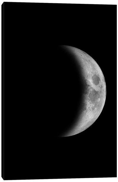 Waxing Crescent Moon - Black Canvas Art Print - Crescent Moon Art