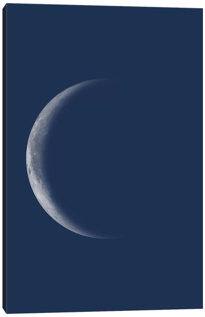 Waning Crescent Moon - Blue Canvas Art Print