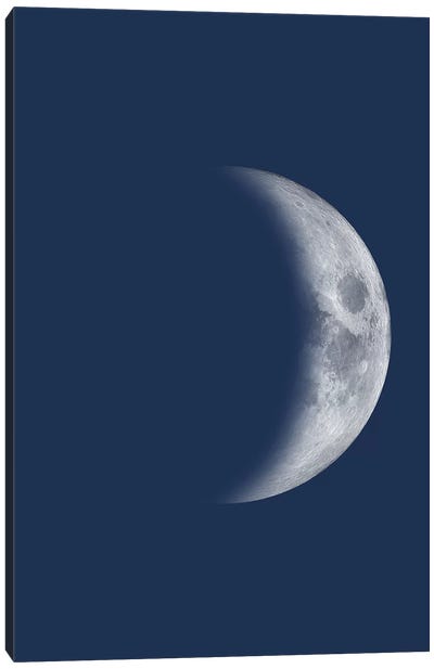 Waxing Crescent Moon - Blue Canvas Art Print - Crescent Moon Art