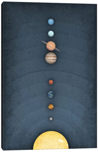Solar System on Blue II Canvas Art Print - Solar System Art
