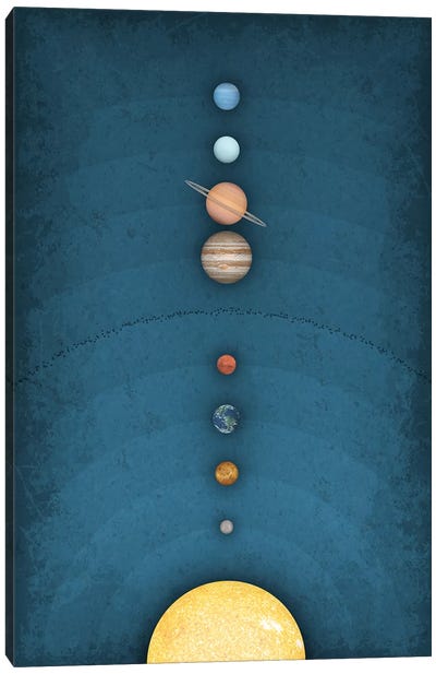 Solar System on Blue I Canvas Art Print - Astronomy & Space Art