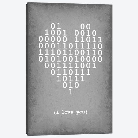 Binary Code Heart "I love you" Canvas Print #GYO162} by GetYourNerdOn Canvas Art Print