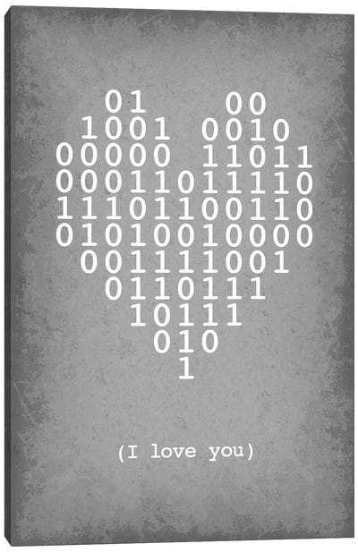 Binary Code Heart "I love you" Canvas Art Print - Mathematics Art