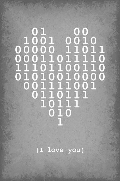 Inspirational Office: Binary Code Heart "I love you" by GetYourNerdOn