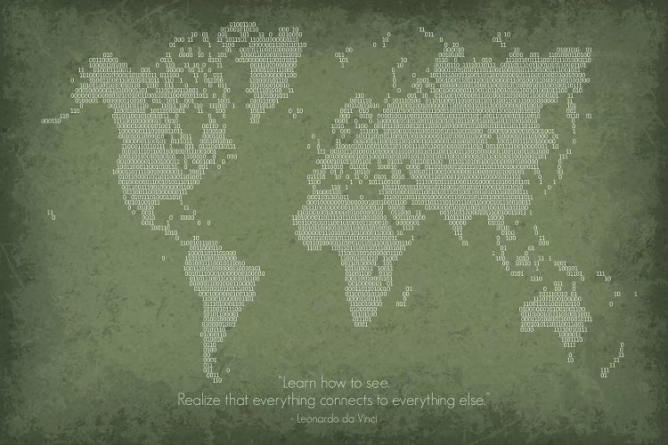 Binary Code World Map by GetYourNerdOn wall art