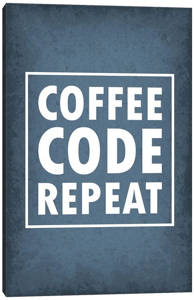 Coffee Code Repeat I Canvas Art Print - Food & Drink Typography