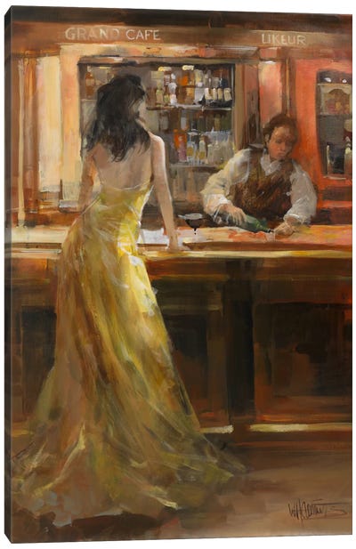 Lady In Grand Cafe Canvas Art Print - Willem Haenraets