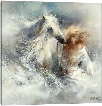Scene In Water Canvas Art Print - Horse Art