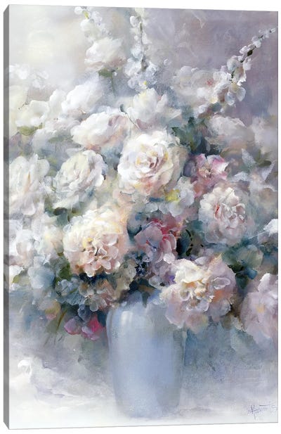 White Bouquet Canvas Art Print - Gray & Pink Art