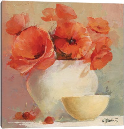 Lovely Poppies II Canvas Art Print - Pottery Still Life