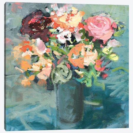 Teal Bouquet Canvas Print #HAR4} by Jennifer Harwood Canvas Art Print