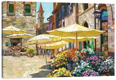 Siena Flower Market Canvas Art Print - Umbrella Art
