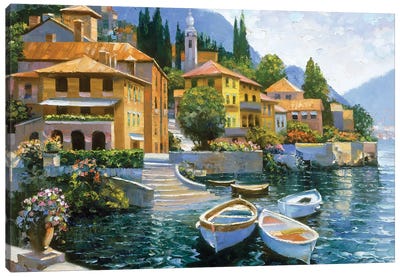 Lake Como Landing Canvas Art Print - Coastal Village & Town Art