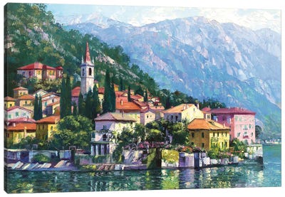 Reflections of Lake Como Canvas Art Print - Coastal Village & Town Art