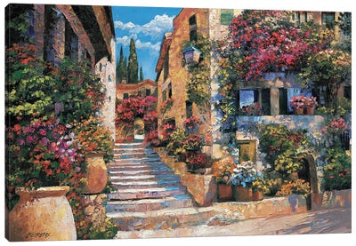 Riviera Stairs Canvas Art Print - Stairs & Staircases