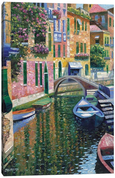 Romantic Canal Canvas Art Print - Coastal Village & Town Art