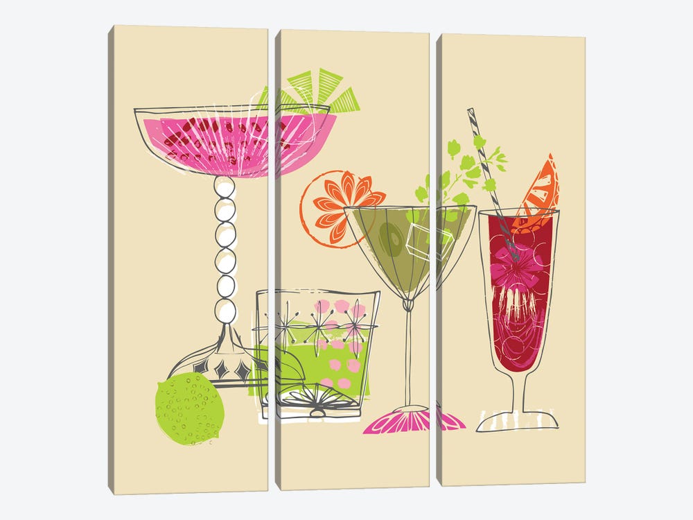 Cocktail Time by Helen Black 3-piece Canvas Art