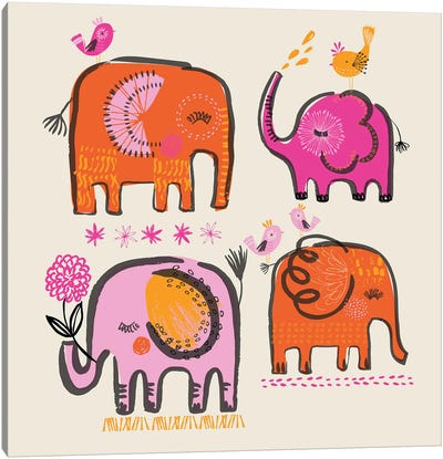 Elephant Friends Canvas Art Print - Helen Black