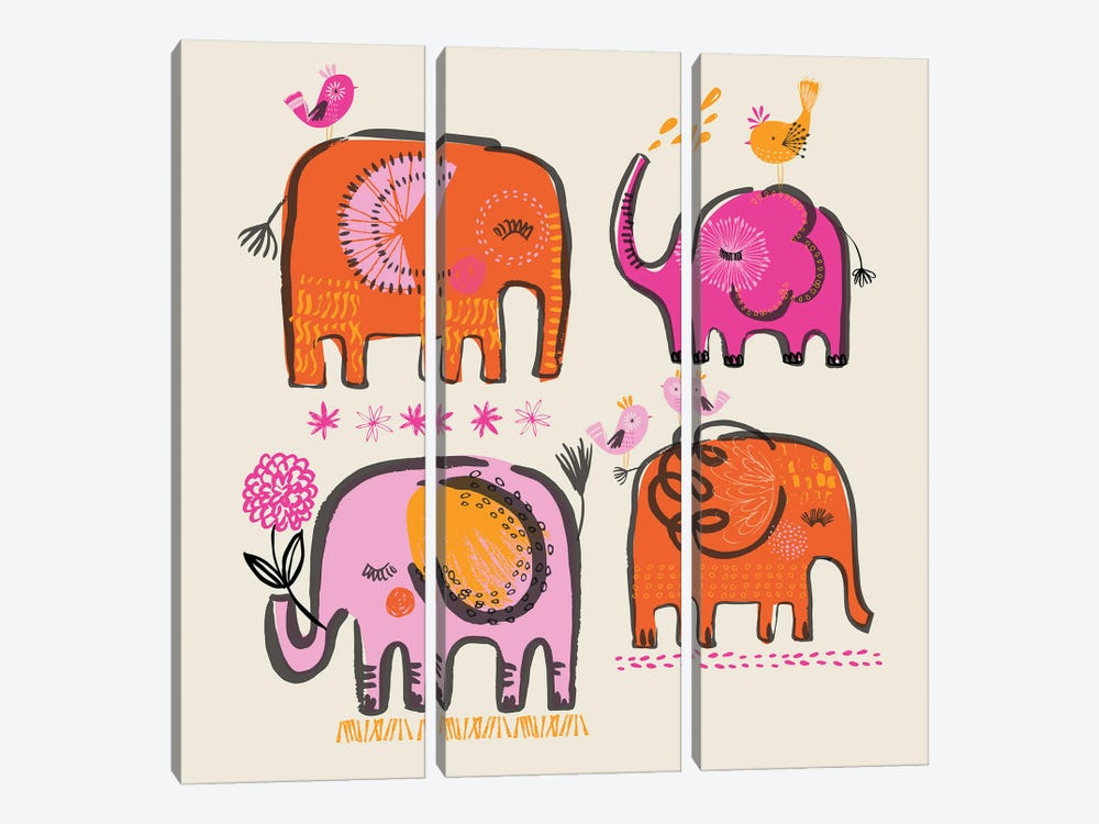 Elephant Friends by Helen Black 3-piece Art Print