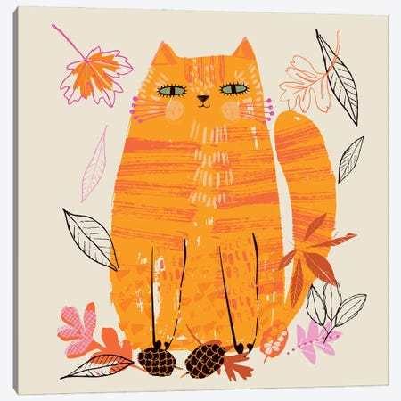 Autumn Kitty Canvas Print #HBL1} by Helen Black Canvas Artwork