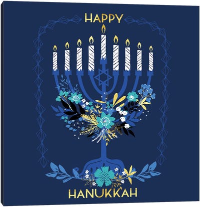 Happy Hanukkah Candles Canvas Art Print - Hanukkah Art