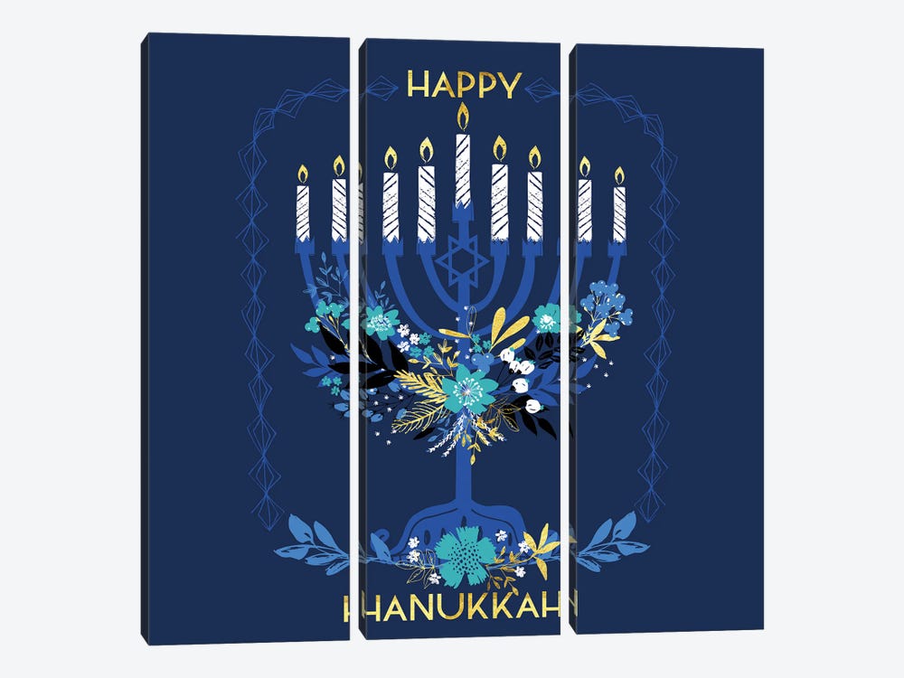 Happy Hanukkah Candles by Helen Black 3-piece Canvas Wall Art