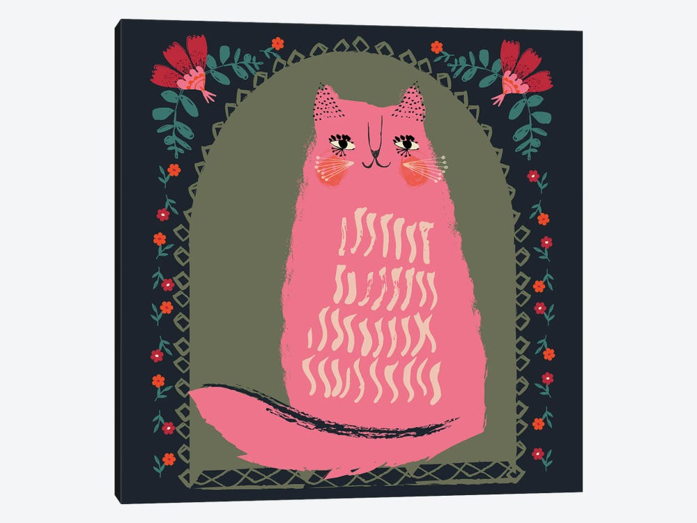Happy Pink Cat by Helen Black 1-piece Canvas Art