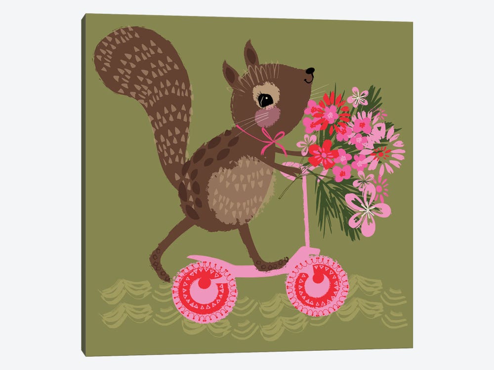 Happy Squirrel Cycling by Helen Black 1-piece Canvas Print