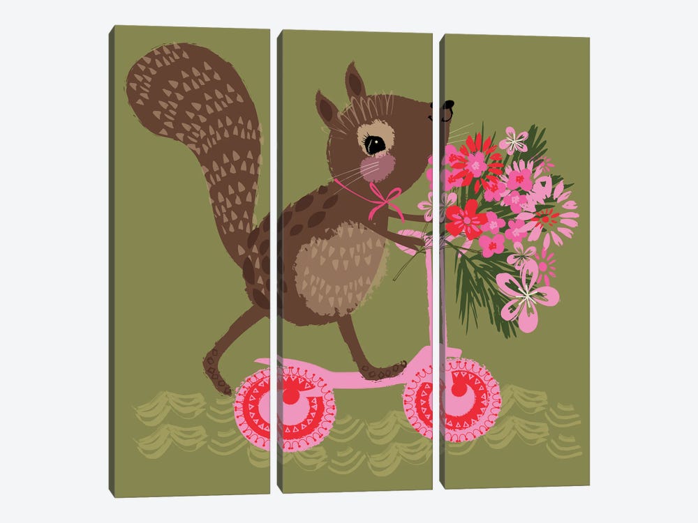 Happy Squirrel Cycling by Helen Black 3-piece Canvas Print