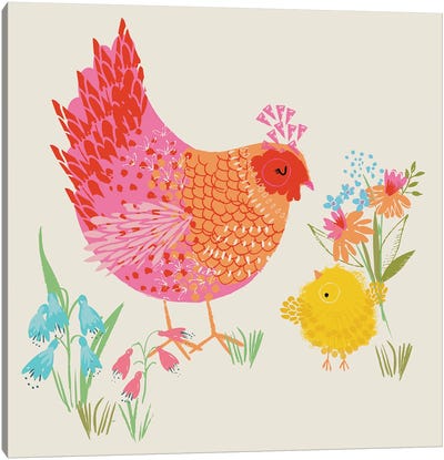 Hen And Chick Canvas Art Print - Helen Black