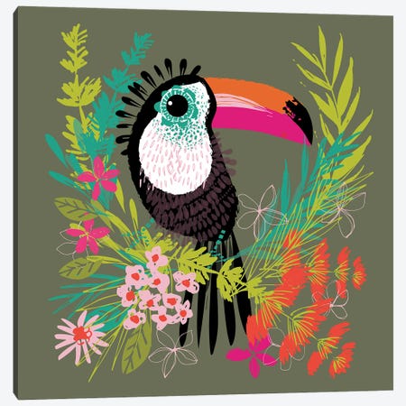Jungle Toucan Canvas Print #HBL30} by Helen Black Canvas Wall Art