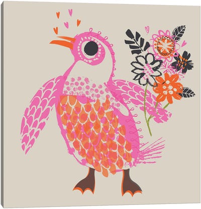 Pink Penguin Canvas Art Print - Helen Black