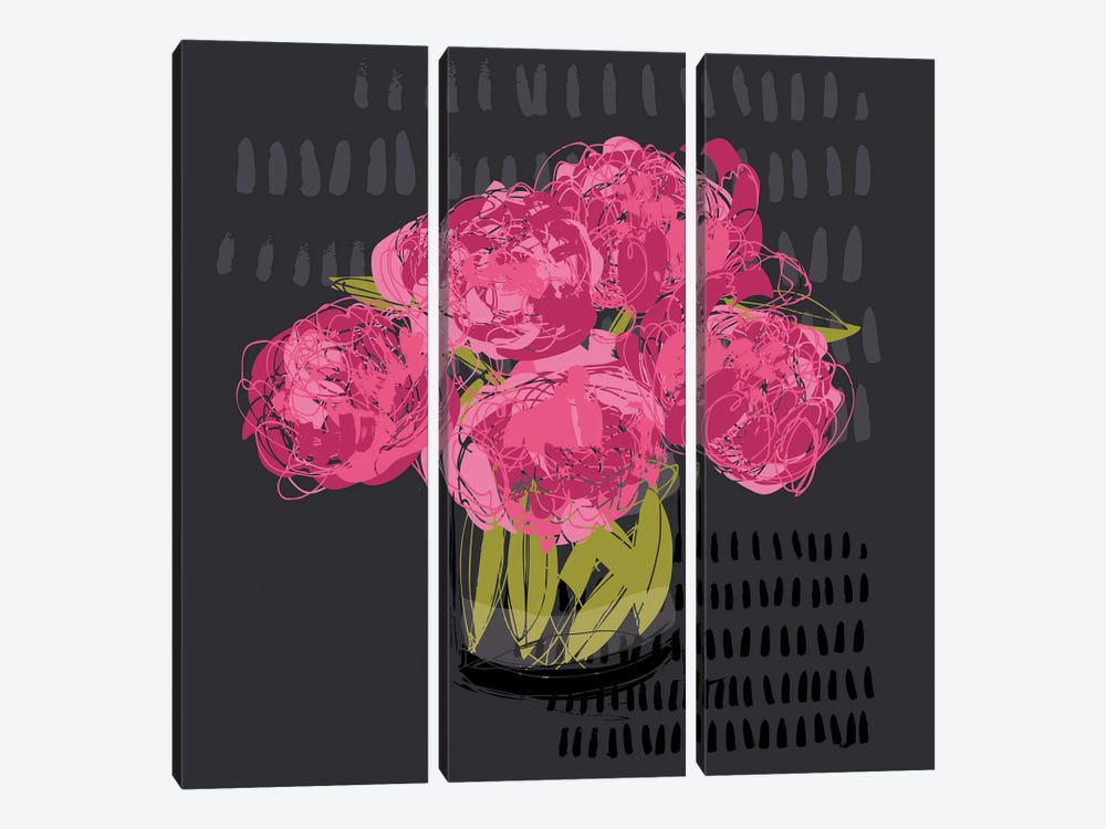 Pink Peonies by Helen Black 3-piece Canvas Wall Art