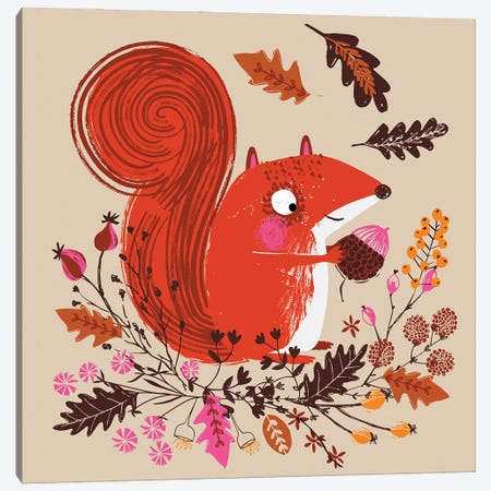 Red Autumn Squirrel Canvas Print #HBL45} by Helen Black Canvas Art